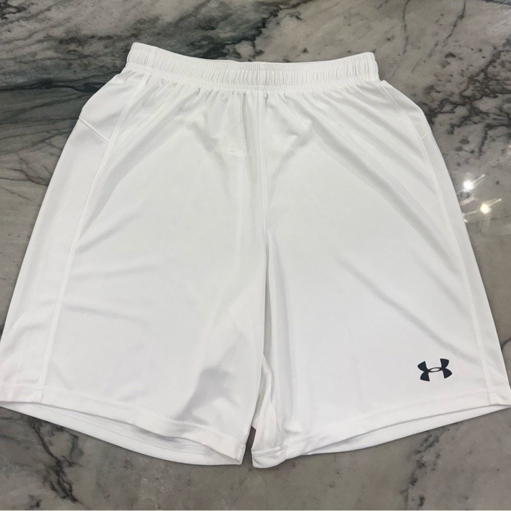 Under Armour Men’s White Athletic Training Shorts with Black Logo (NWOT)